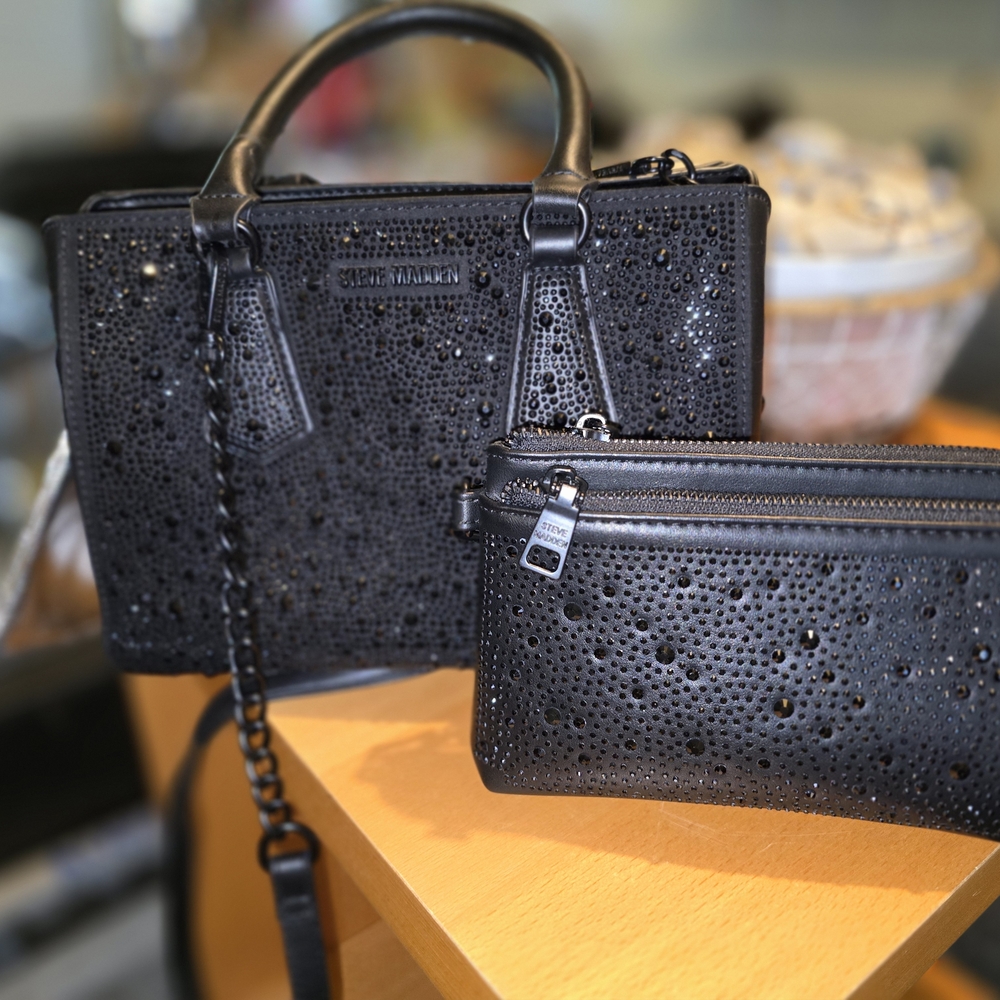 Steve Madden Black Studded Satchel and Pouch Set